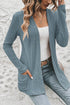 Ribbed Open Front Patch Pocket Long Sleeve Knit Cardigan